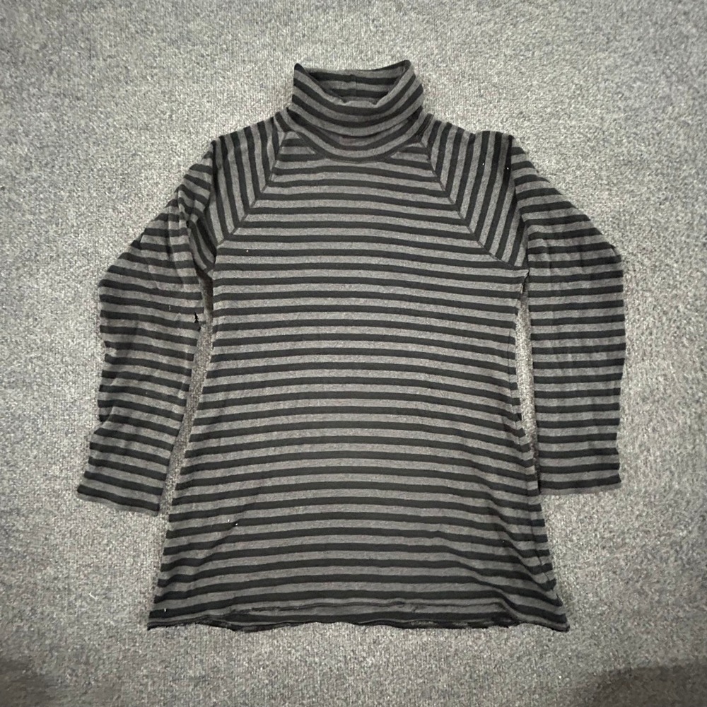 Lauren Ralph Lauren Turtleneck Womens Size L Grey Black Striped Cotton Rip Flaw